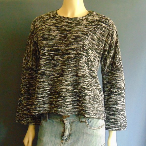 Madewell Black White Shoulder Buttons Dropped Shoulder Sweater Sm - Picture 3 of 8